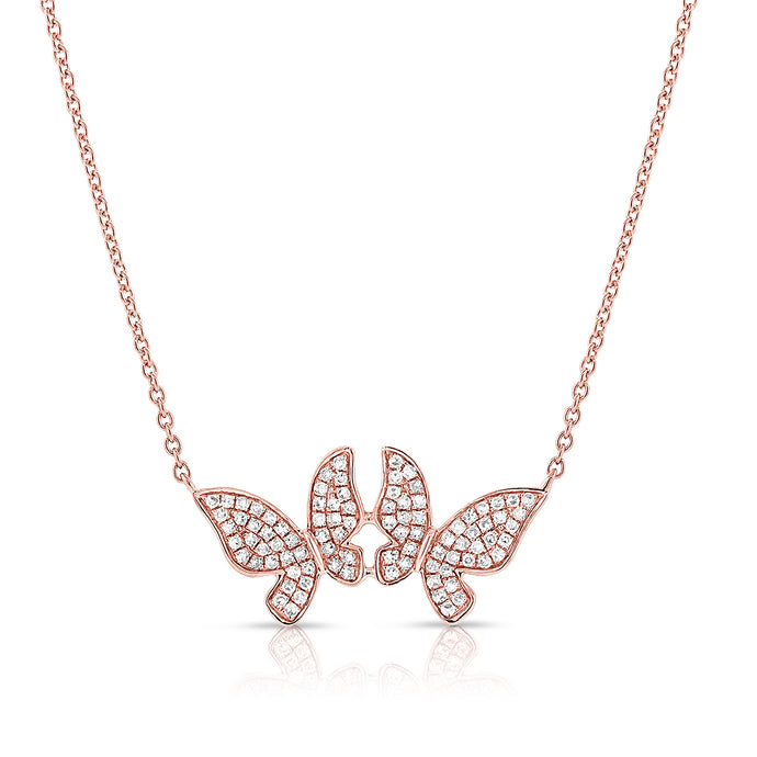 14K Gold & Diamond Double Butterfly Necklace