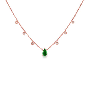 14K Gold Emerald & Diamond Dangle Necklace