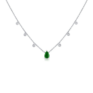 14K Gold Emerald & Diamond Dangle Necklace