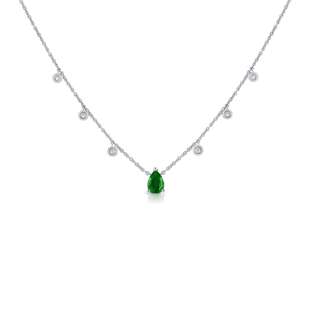 14K Gold Emerald & Diamond Dangle Necklace