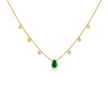 Load image into Gallery viewer, 14K Gold Emerald &amp; Diamond Dangle Necklace