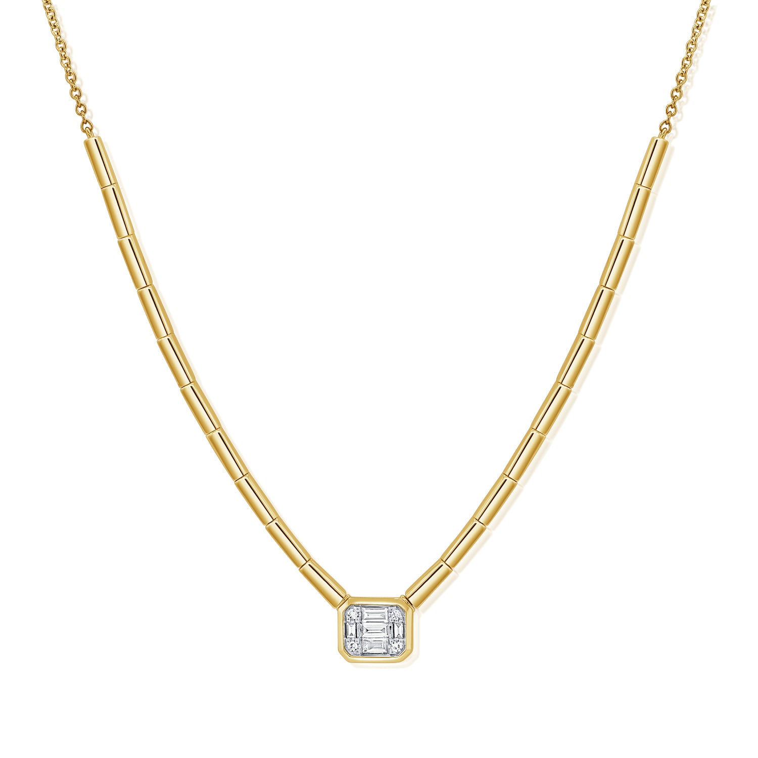 14K Gold & Baguette Diamond Necklace - 0.19ct