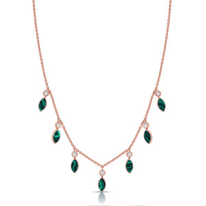 14K Gold Malachite & Diamond Dangle Necklace