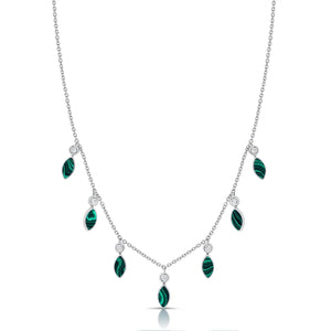 14K Gold Malachite & Diamond Dangle Necklace