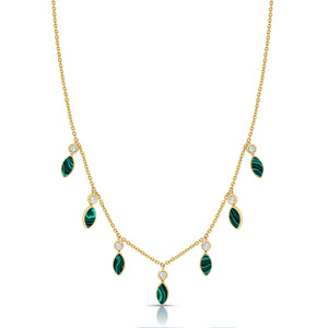 14K Gold Malachite & Diamond Dangle Necklace