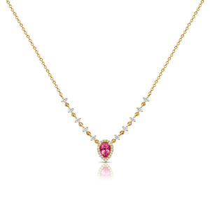 14K Gold Pink Sapphire & Diamond Necklace