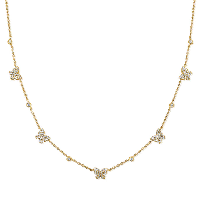 14K Gold & Diamond Butterfly Station Necklace
