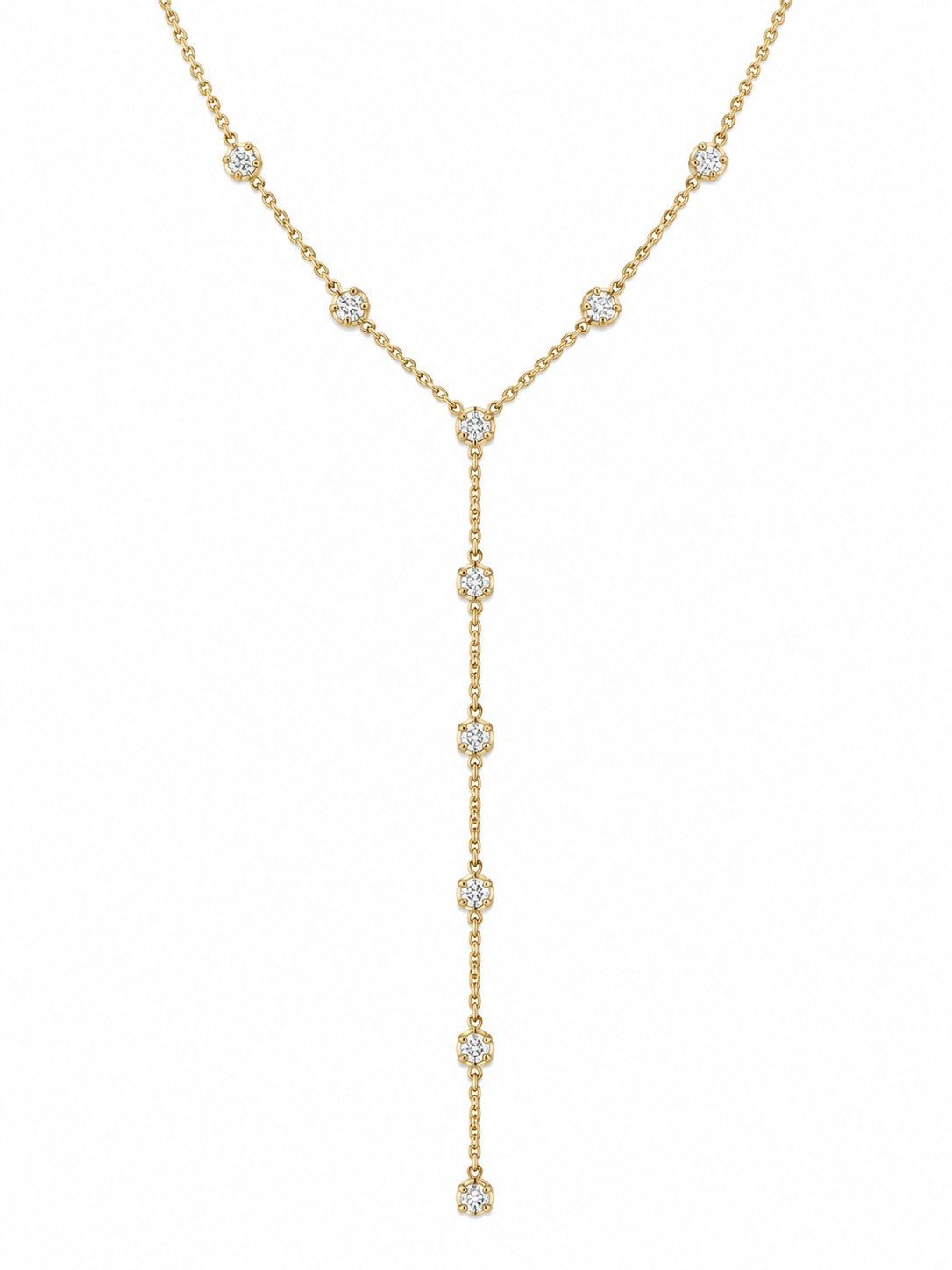14K Gold Diamond Station Lariet Necklace  - 0.50 CT