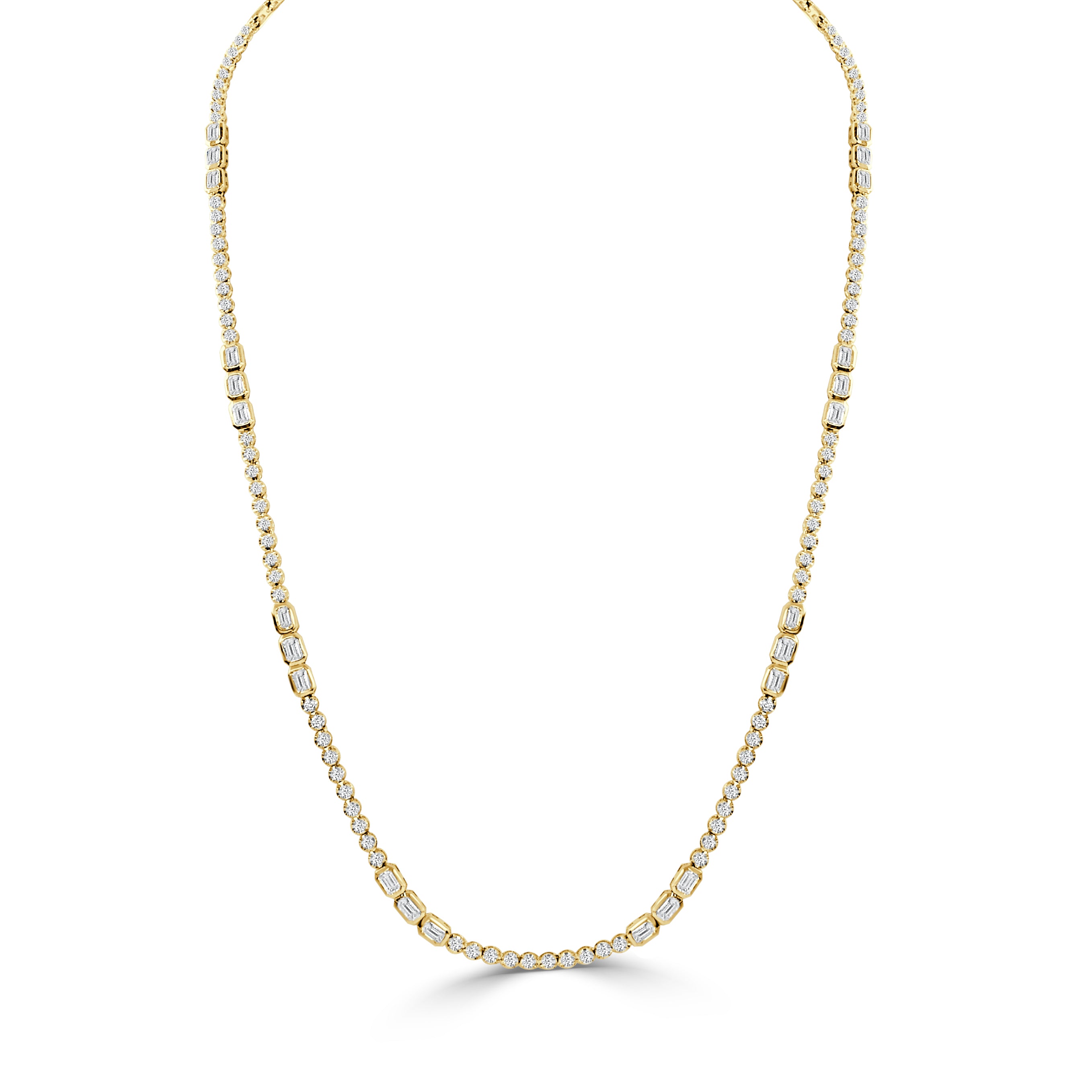 14K Gold Diamond Emerald Cut & Round Tennis Necklace - 4.27 CT