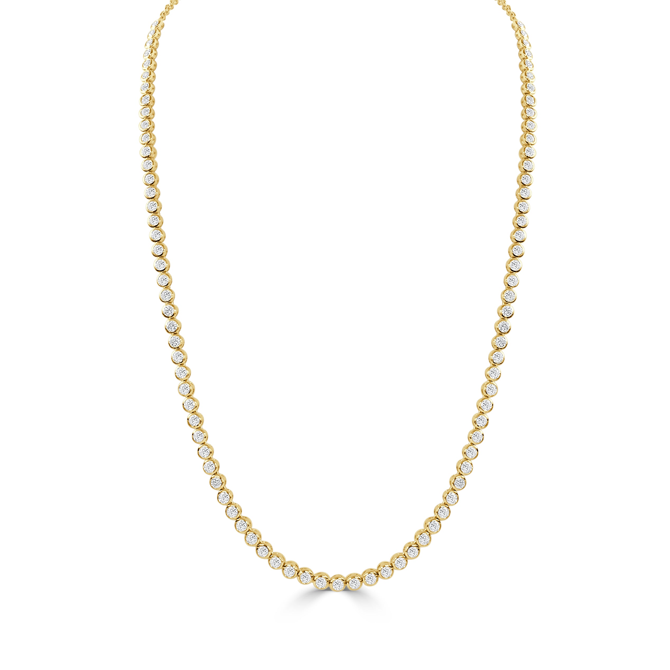 14K Gold Diamond Bezel Tennis Necklace - 6.31 CT