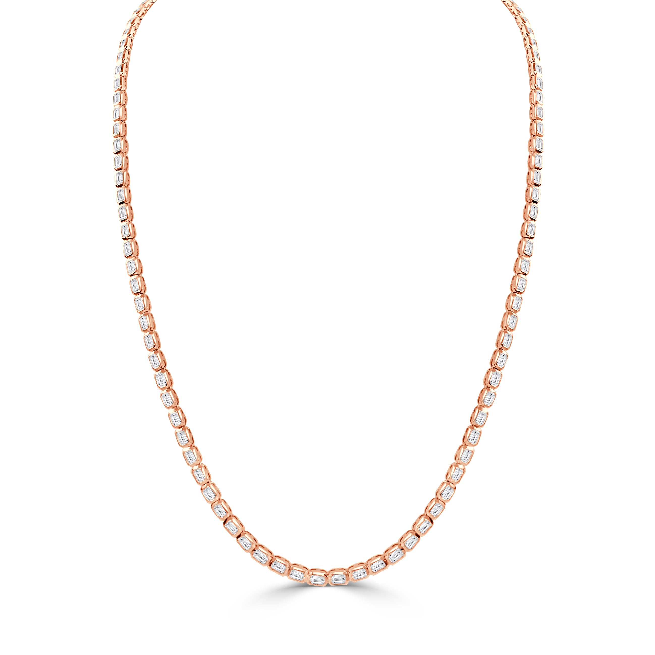 14K Gold Diamond Emerald Cut Tennis Necklace - 8.55 CT