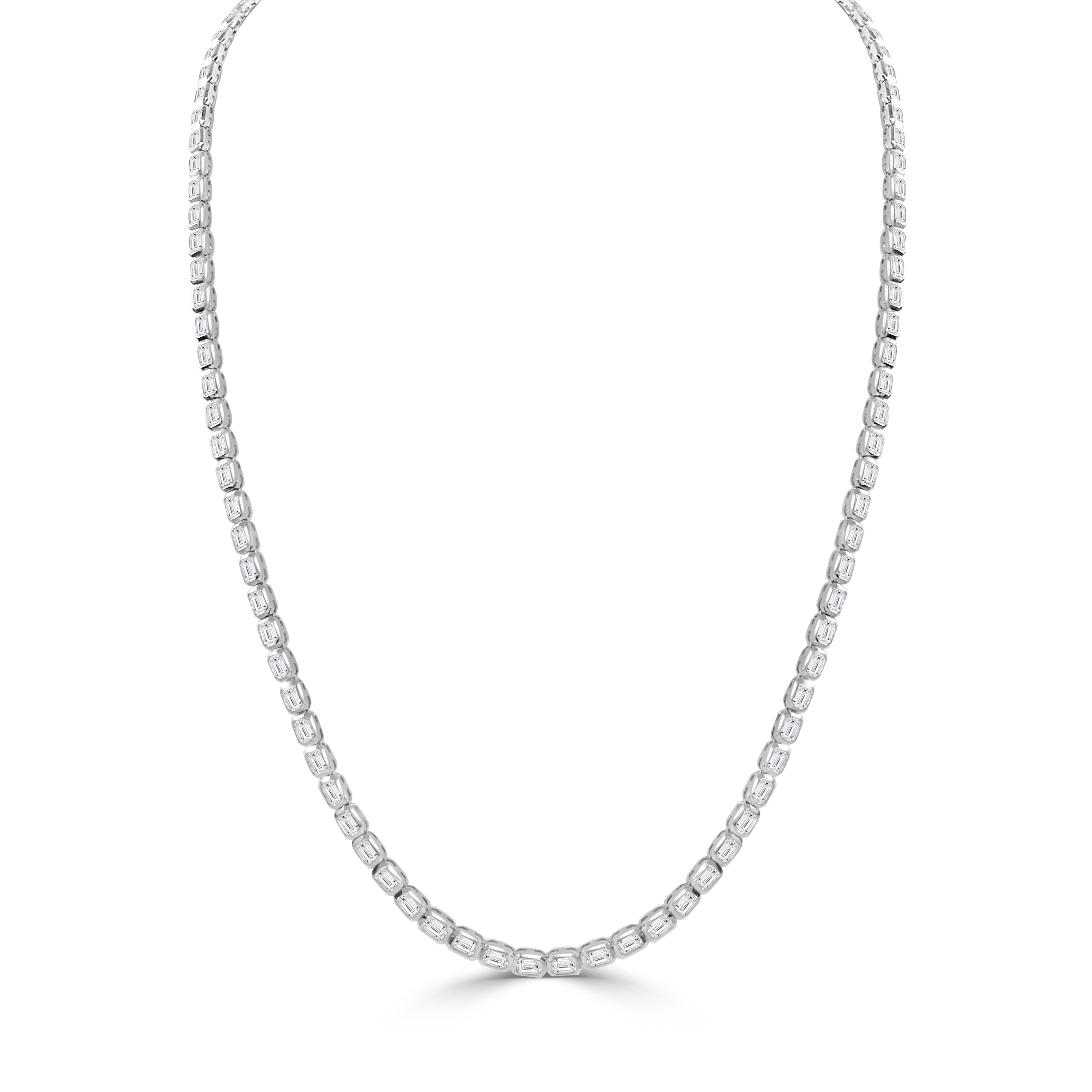 14K Gold Diamond Emerald Cut Tennis Necklace - 8.55 CT
