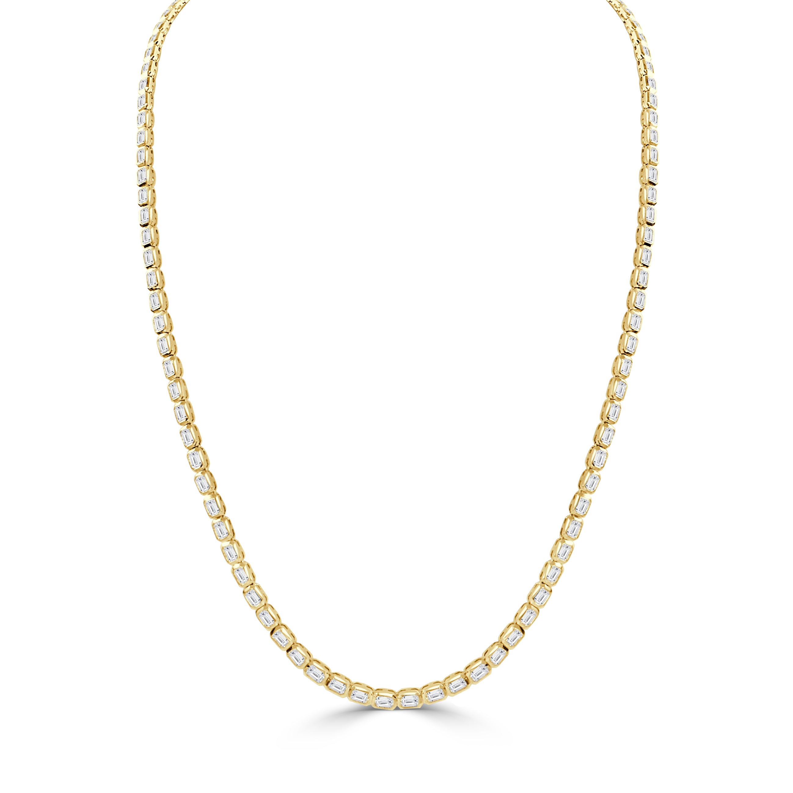 14K Gold Diamond Emerald Cut Tennis Necklace - 8.55 CT