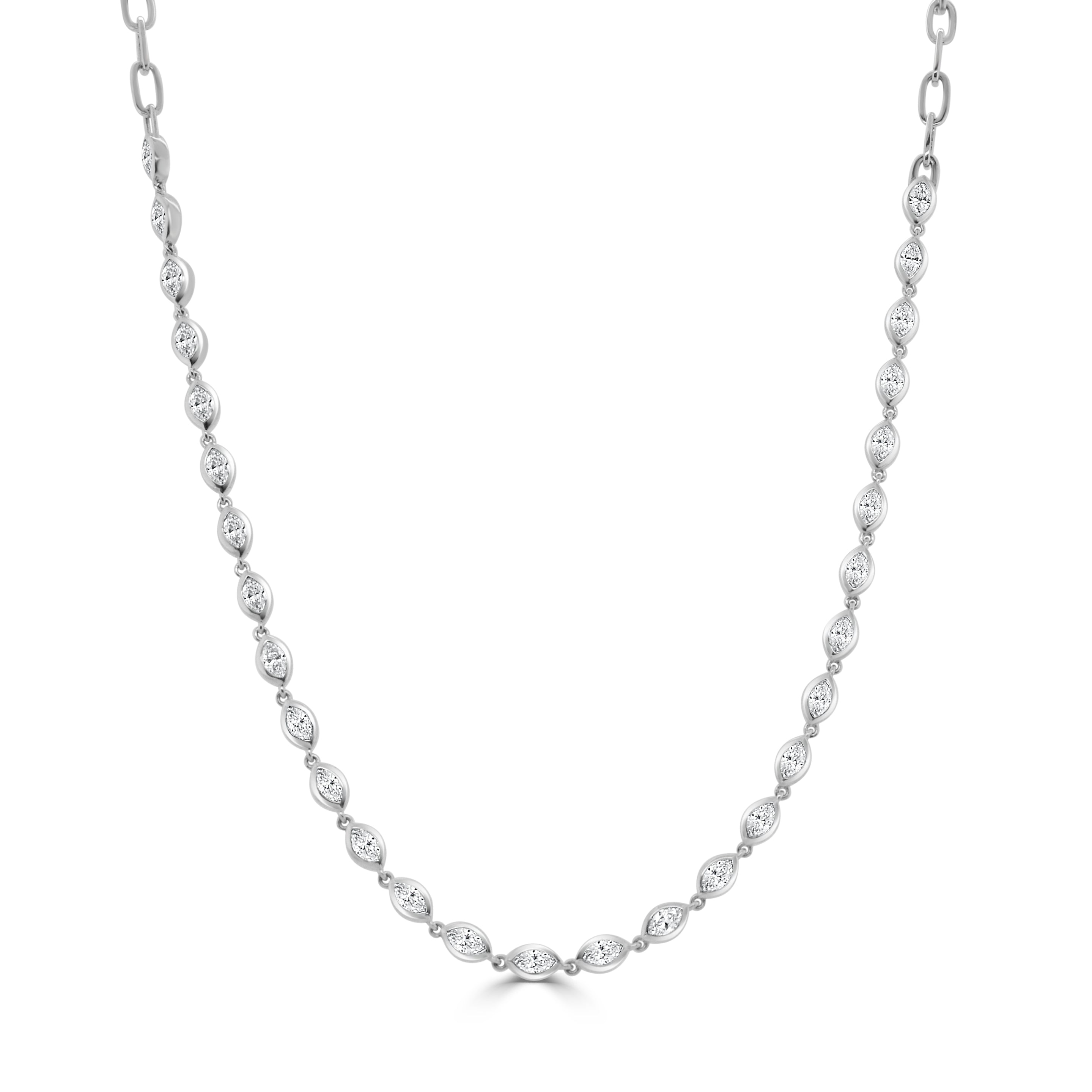 14K Gold Marquis Diamond Bezel Set Necklace - 2.33 CT