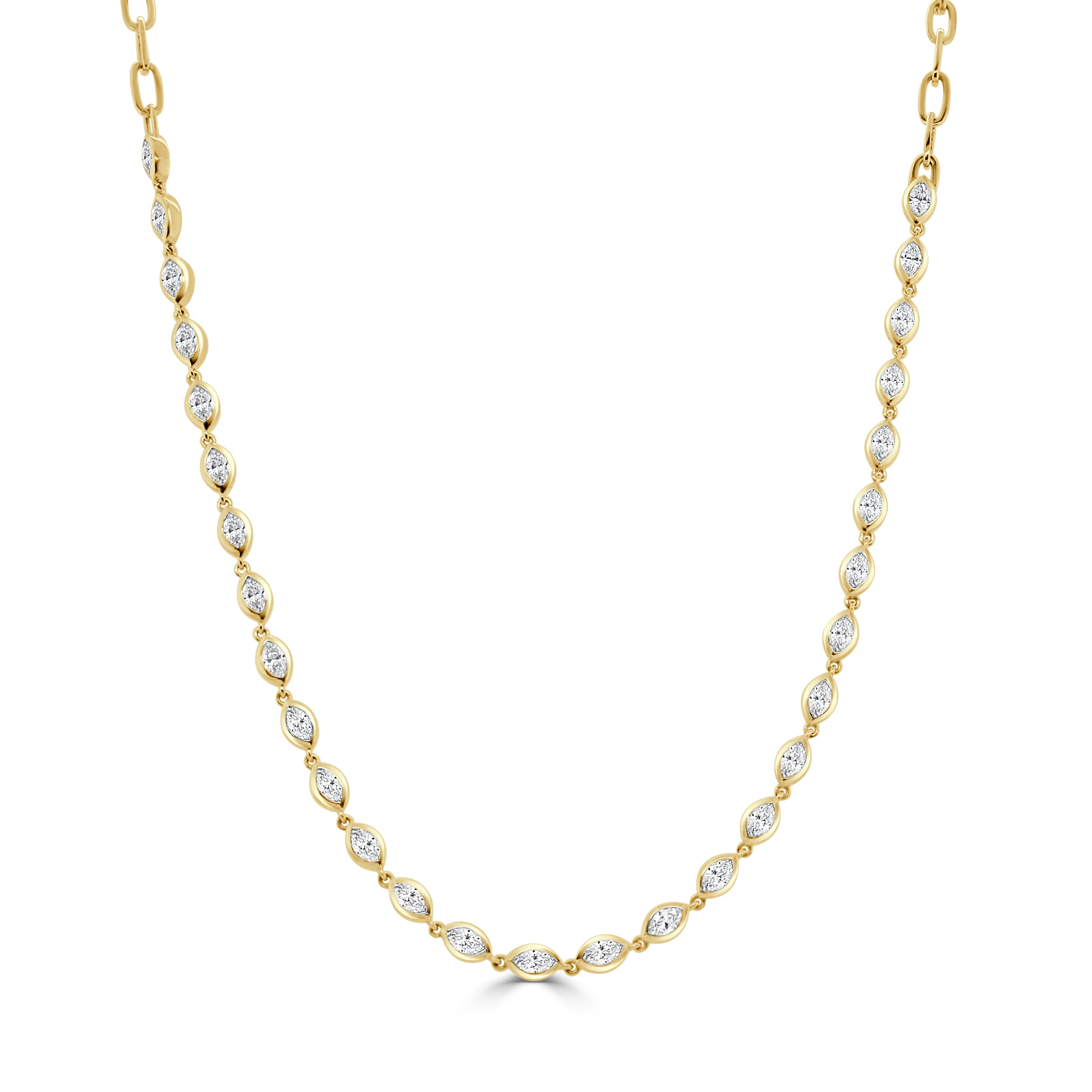 14K Gold Marquis Diamond Bezel Set Necklace - 2.33 CT
