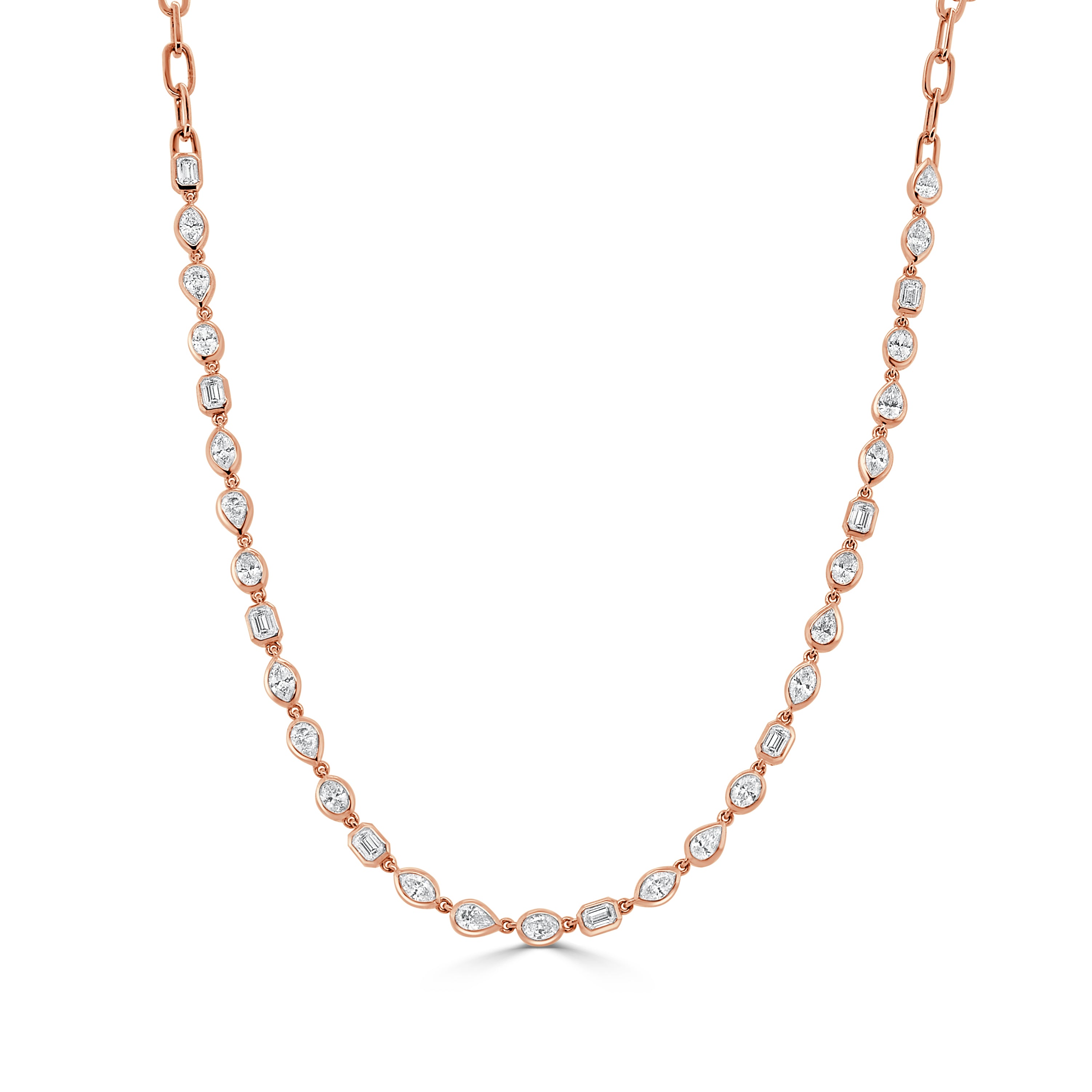 14K Gold Mix Shape Diamond Bezel Set Necklace - 2.55 CT