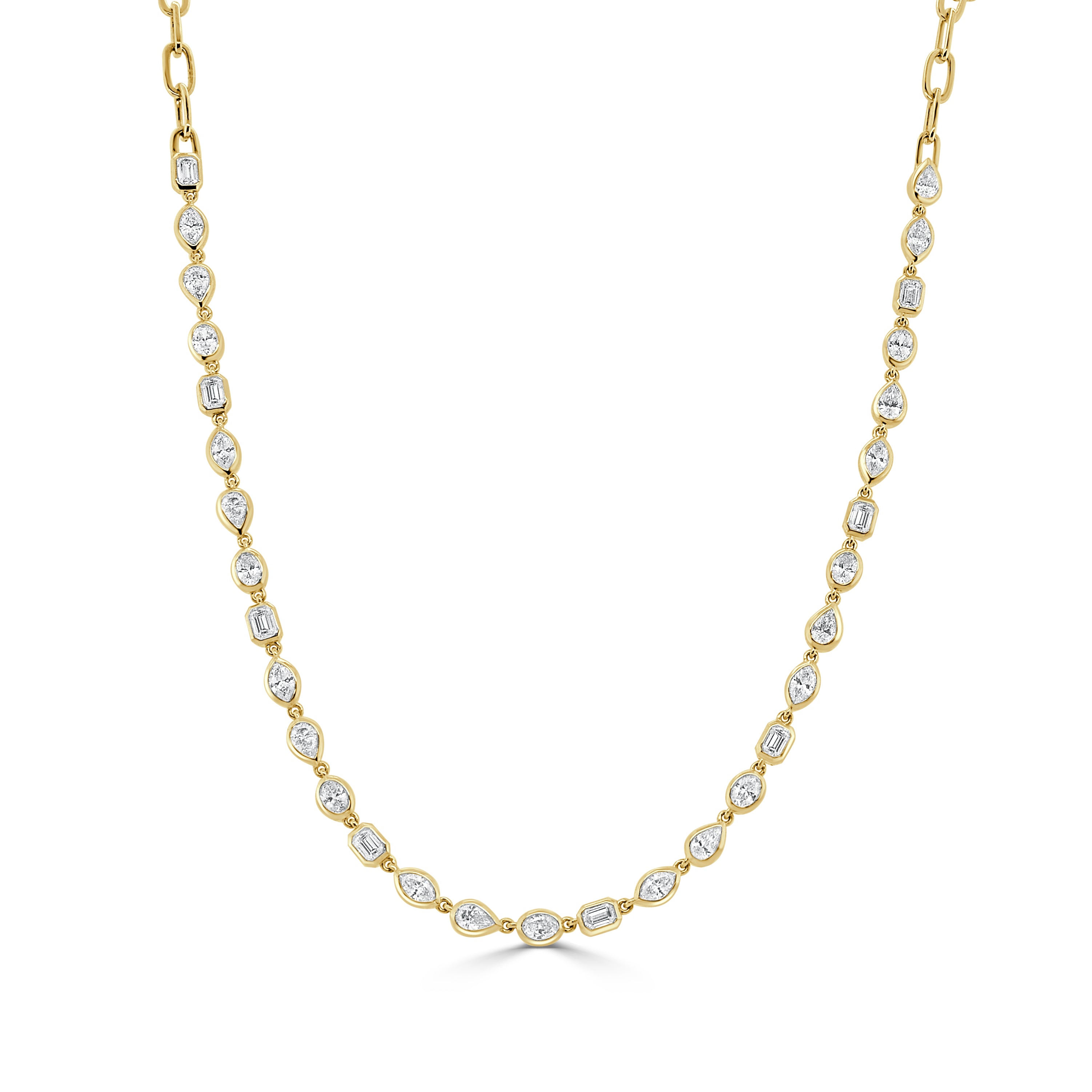 14K Gold Mix Shape Diamond Bezel Set Necklace - 2.55 CT