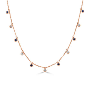 14K Gold Round Diamond & Sapphire Necklace