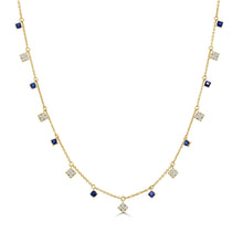 Load image into Gallery viewer, 14K Gold Diamond &amp; Princess Cut Sapphire Necklace