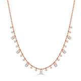 14K Gold Emerald Cut & Round Diamond Beaded Necklace - 1.81ct