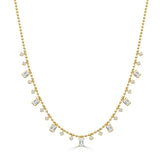 14K Gold Emerald Cut & Round Diamond Beaded Necklace - 1.81ct