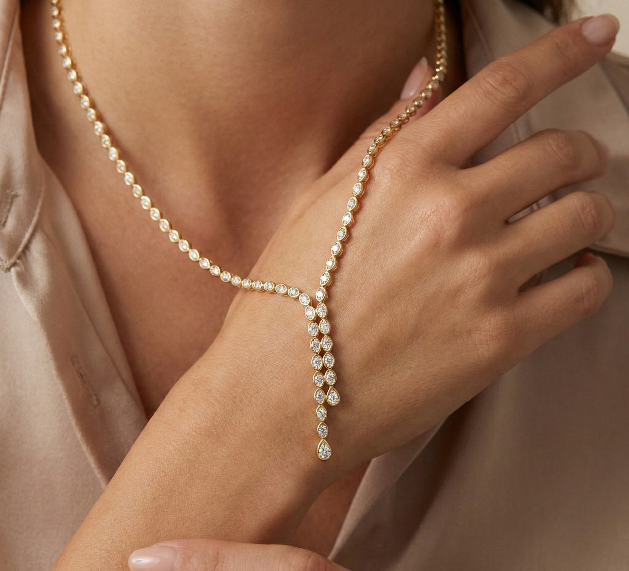 14K Gold Mix Shape Diamond Necklace - 4.09 CT.