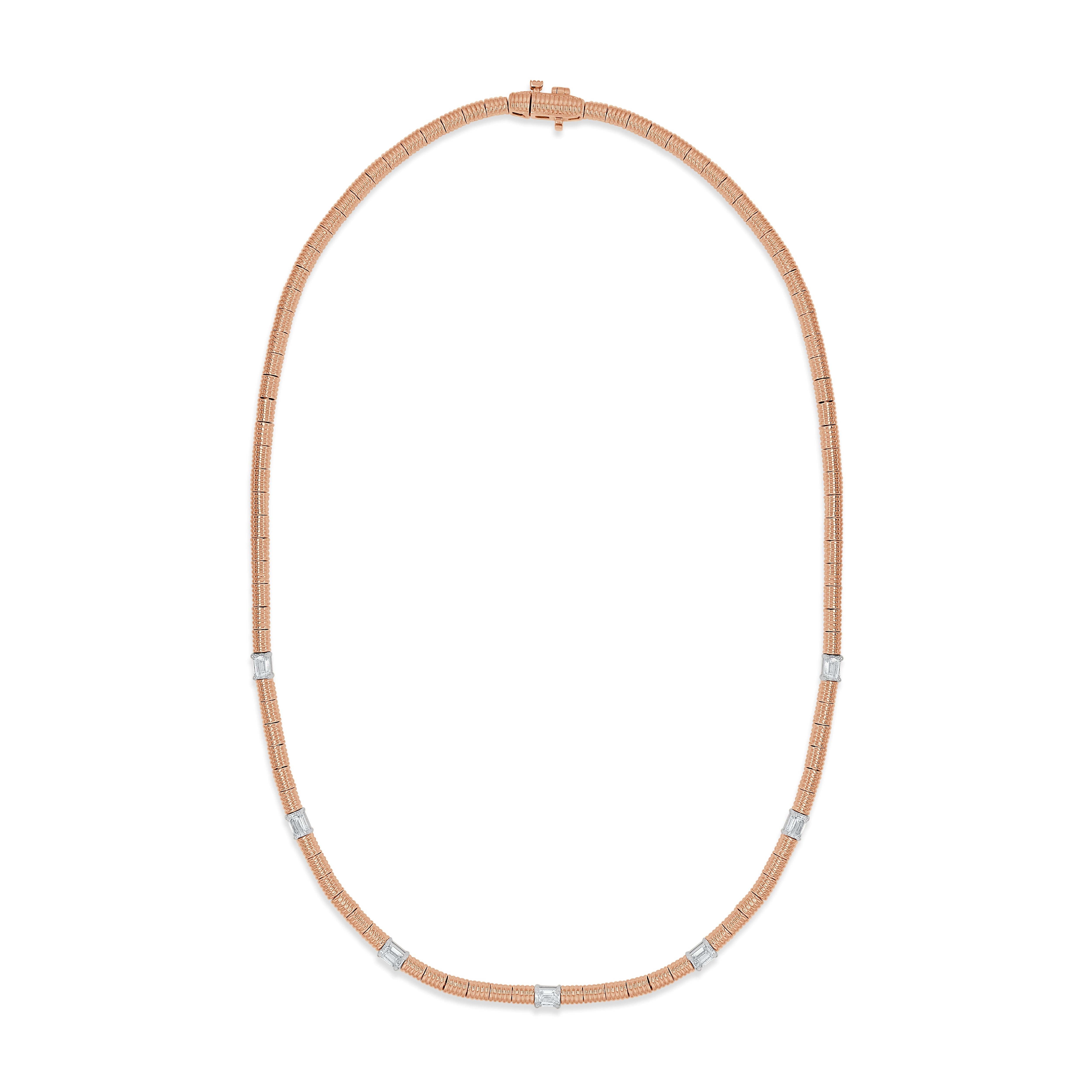 14K Gold Two-Tone Emerald Cut Diamond Necklace - 1.43ct