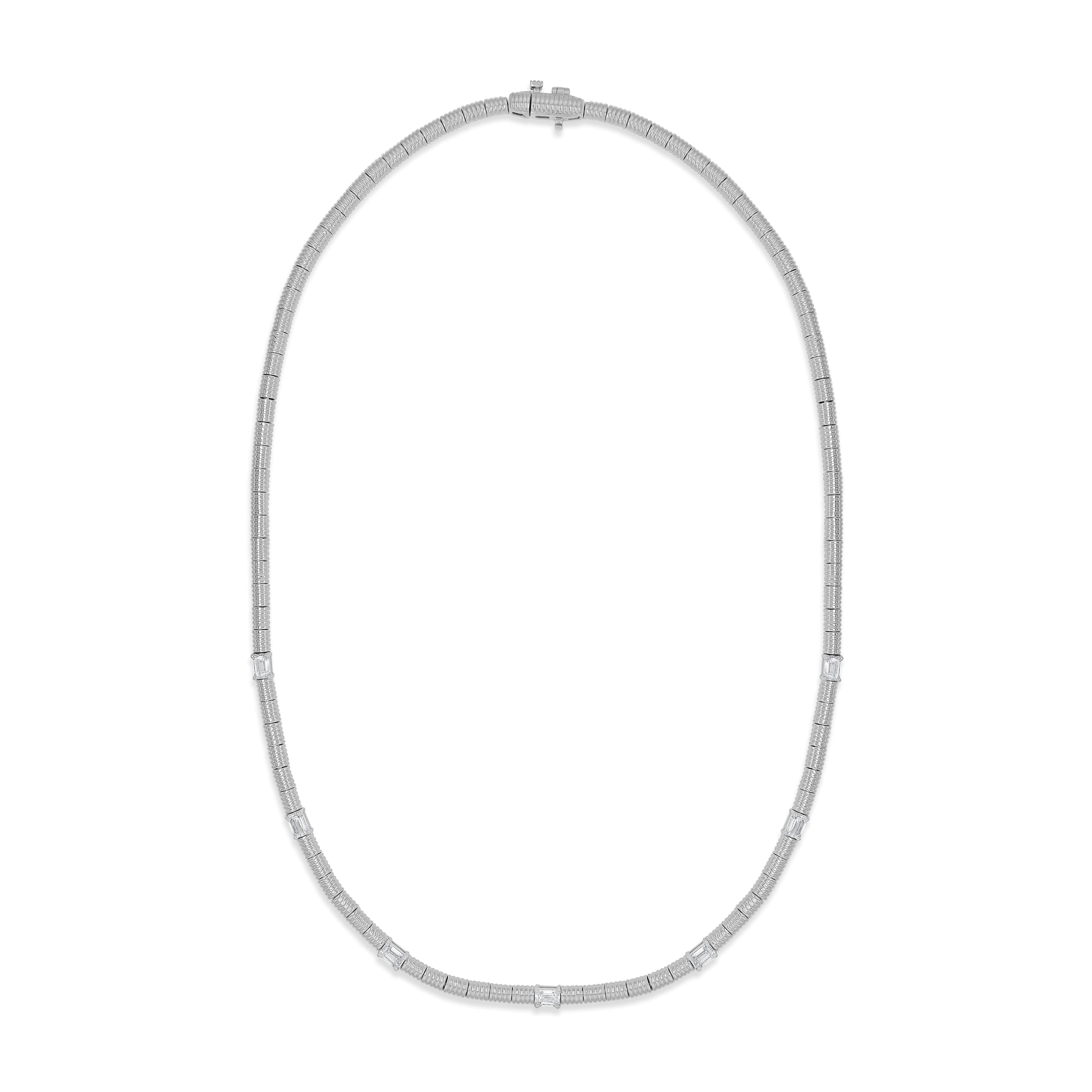 14K Gold Two-Tone Emerald Cut Diamond Necklace - 1.43ct
