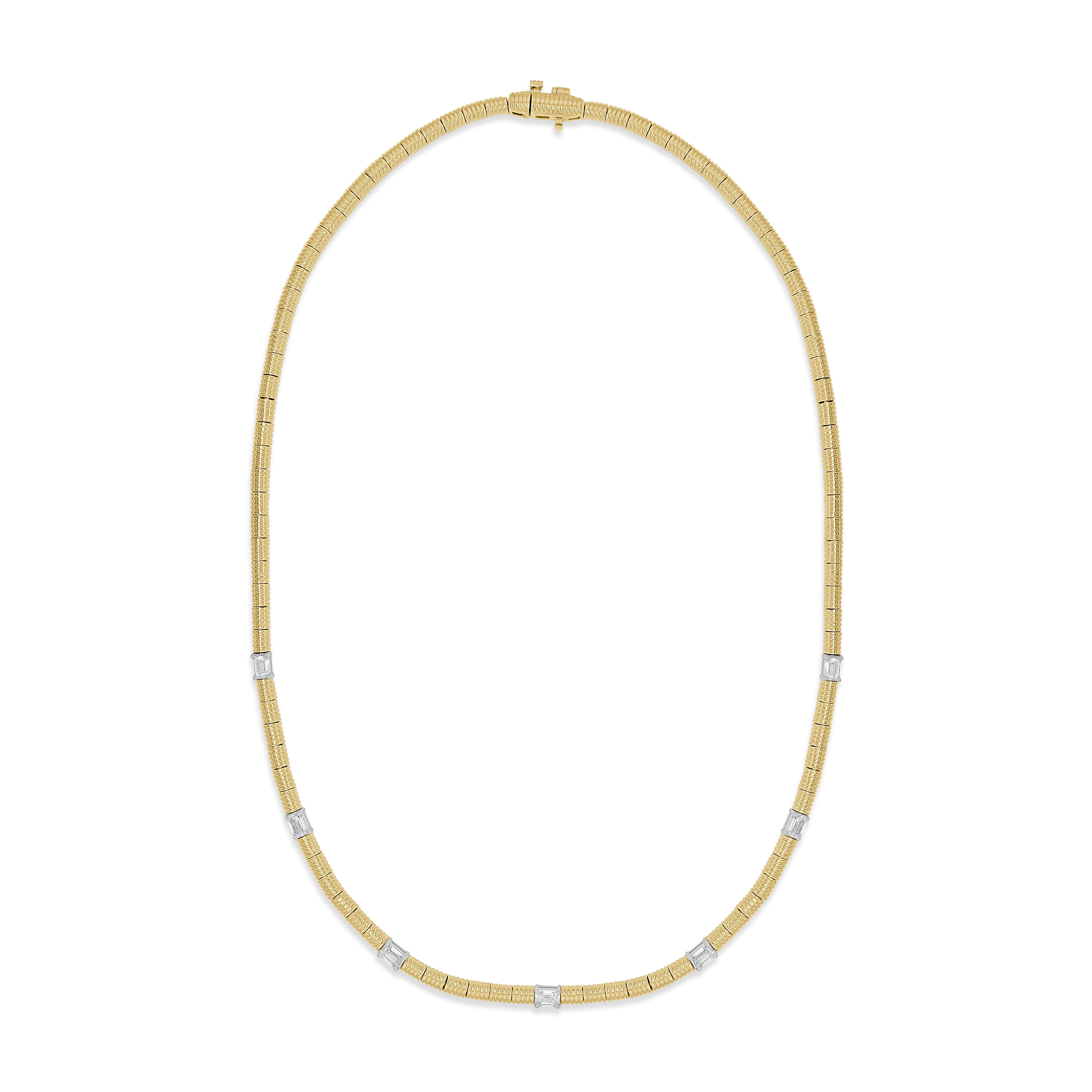 14K Gold Two-Tone Emerald Cut Diamond Necklace - 1.43ct