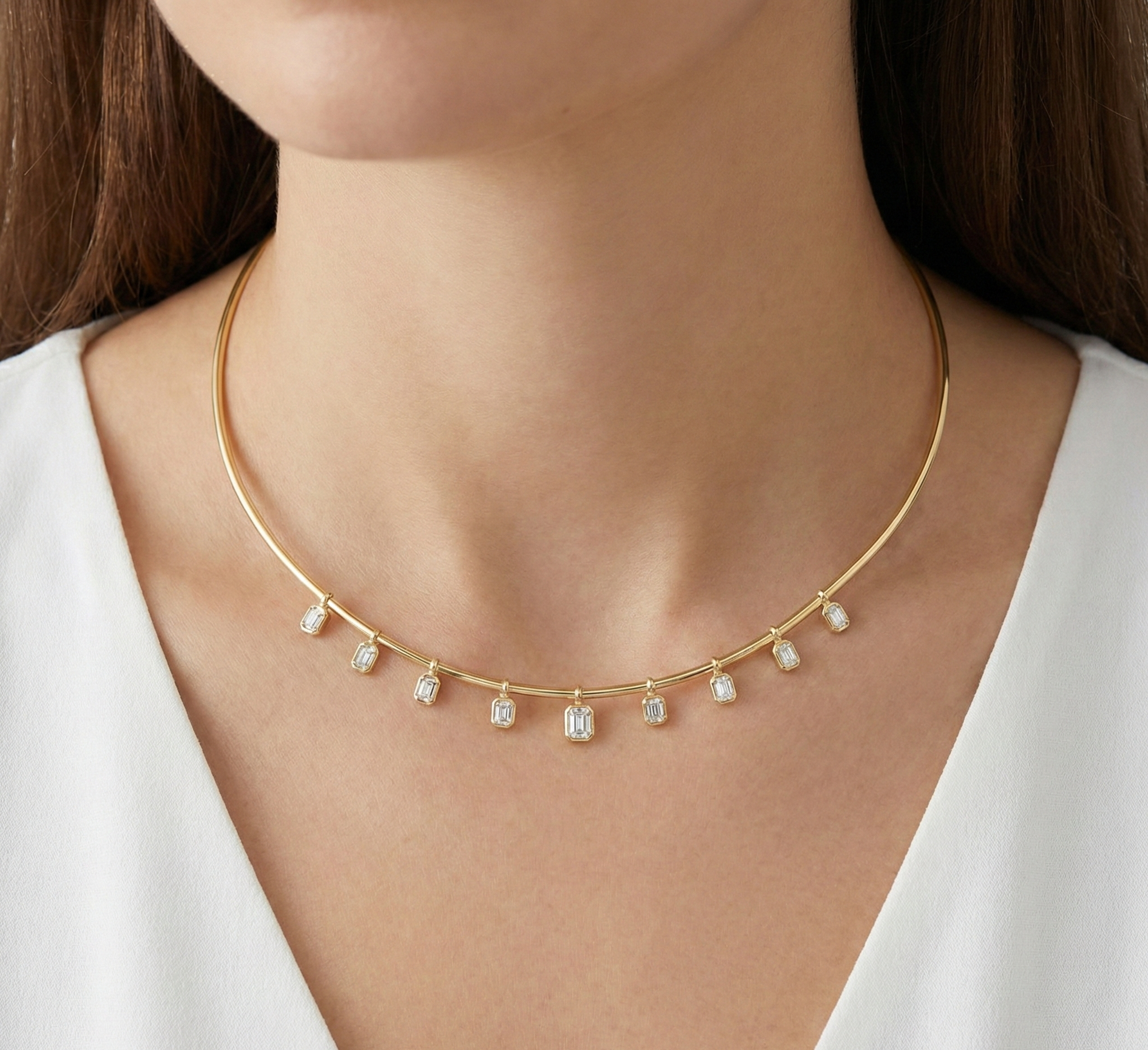 14K Gold Emerald Cut Diamond Dangle Necklace - 1.43 CT