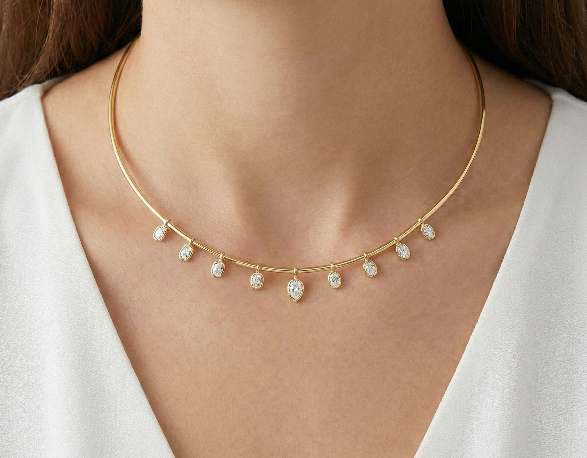 14K Gold Pear & Oval Shape Diamond Dangle Necklace - 1.52 CT