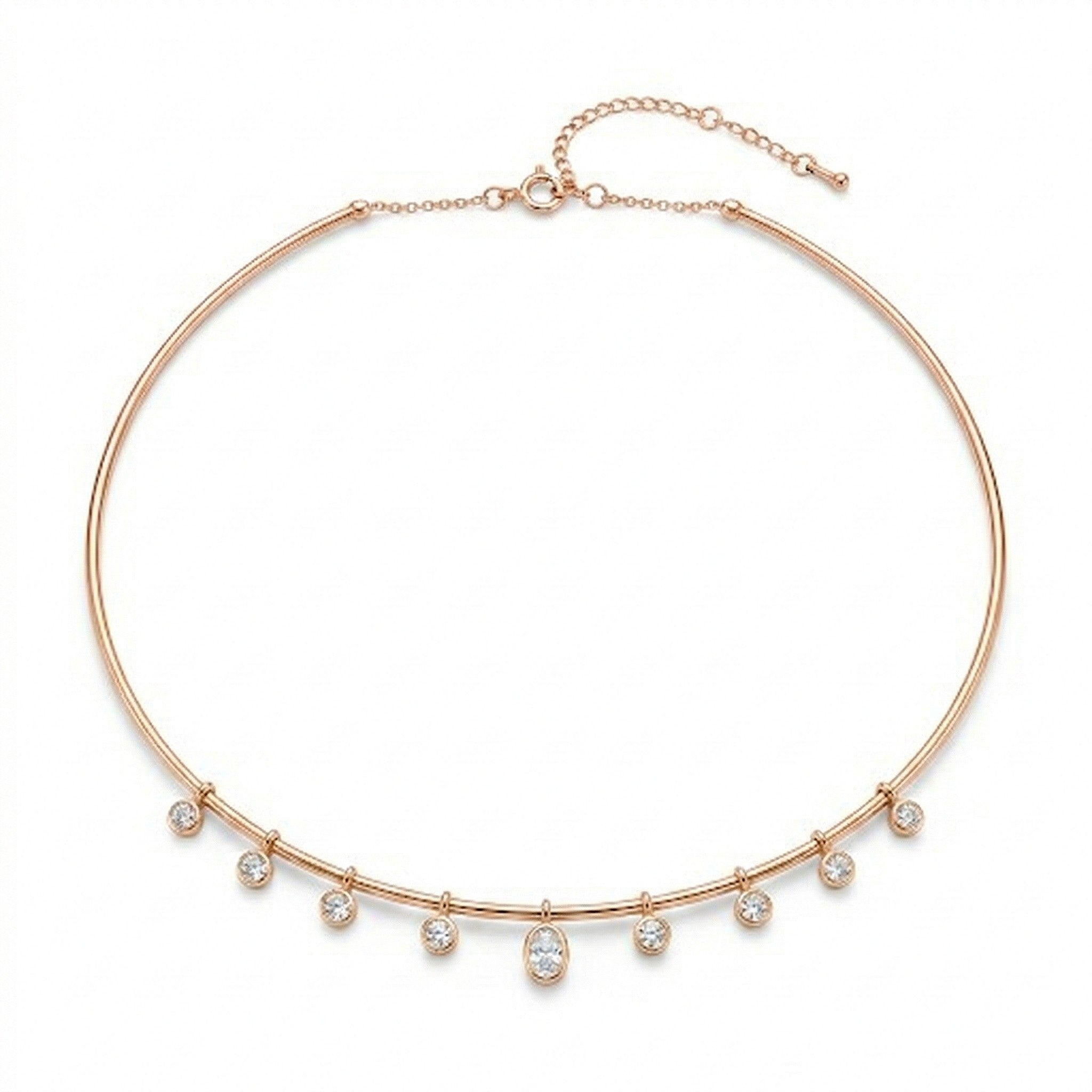 14K Gold Round & Oval Diamond Dangle Necklace - 1.09 CT.