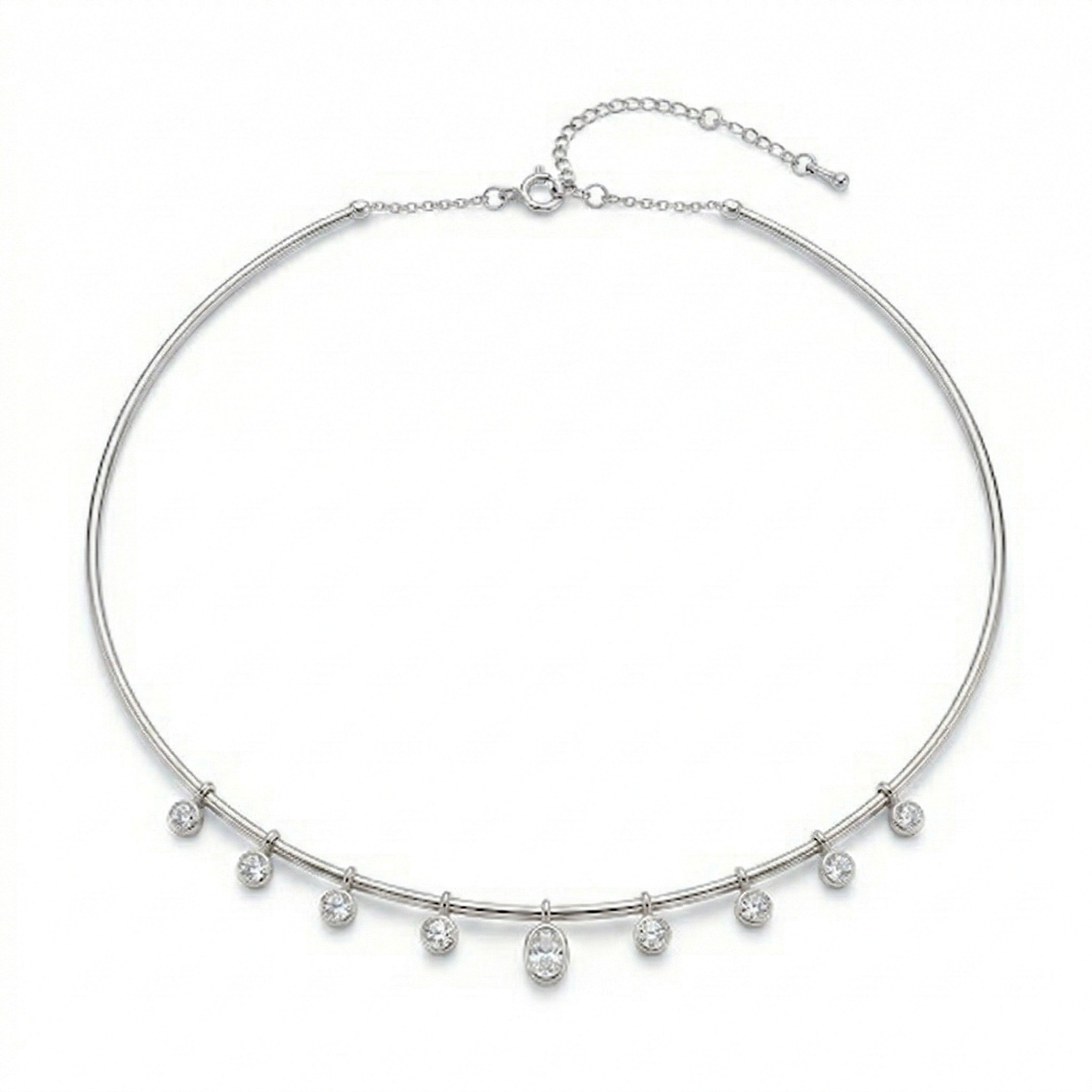 14K Gold Round & Oval Diamond Dangle Necklace - 1.09 CT.