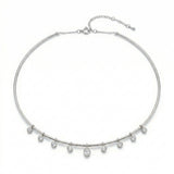 14K Gold Round & Oval Diamond Dangle Necklace - 1.09 CT.