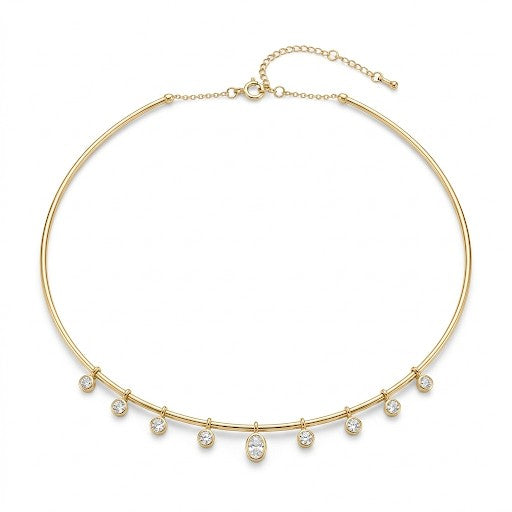 14K Gold Round & Oval Diamond Dangle Necklace - 1.09 CT.