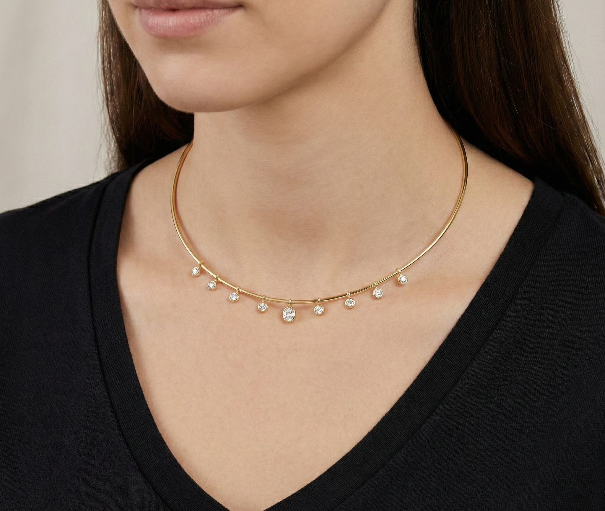 14K Gold Round & Oval Diamond Dangle Necklace - 1.09 CT.