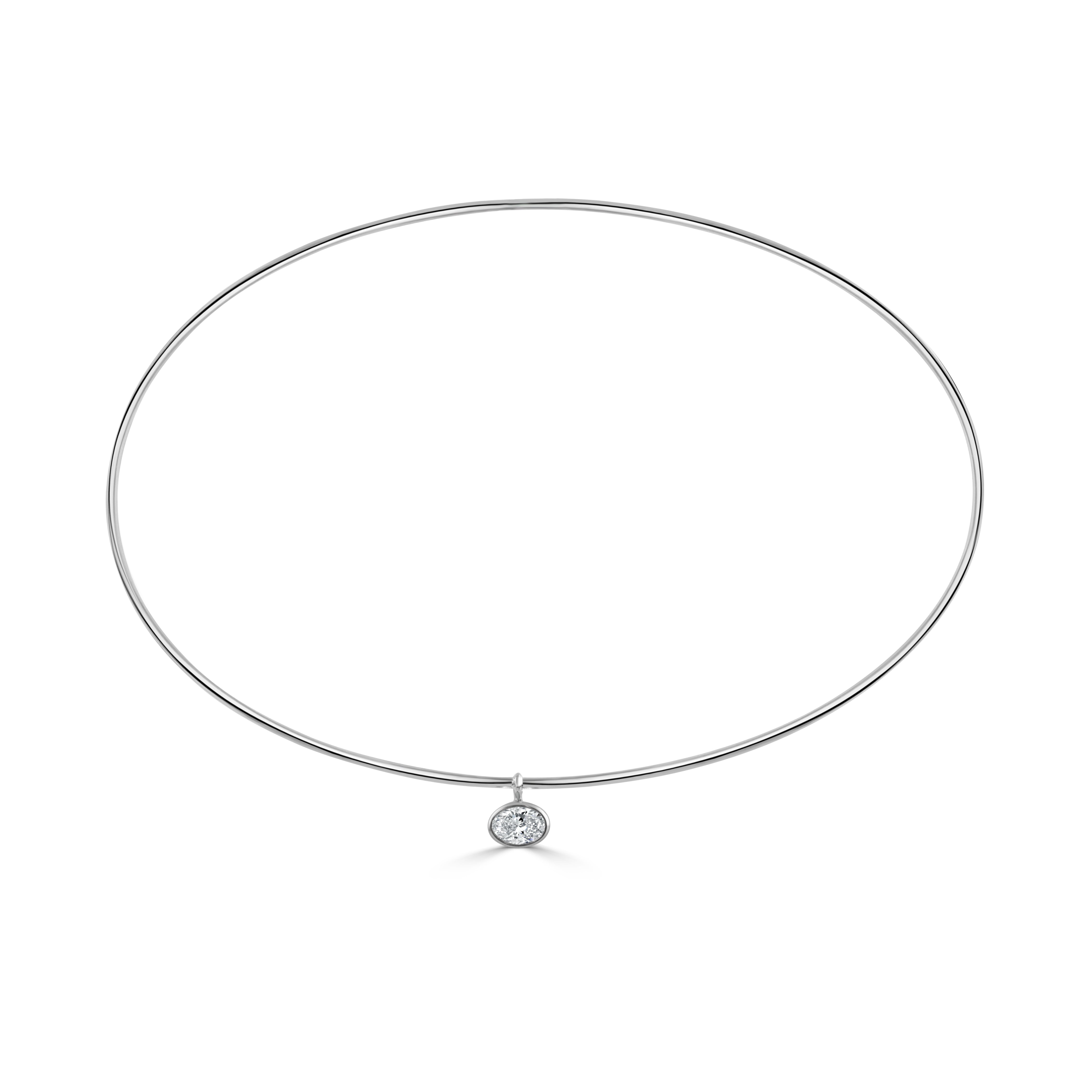 14K Gold Oval Cut Diamond Necklace - 0.43 CT