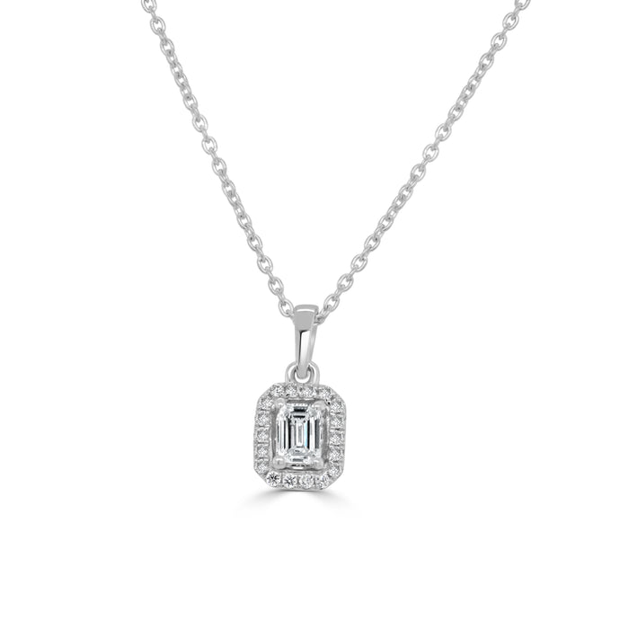 14k Gold Round and Emerald Cut Diamond Pendant Necklace