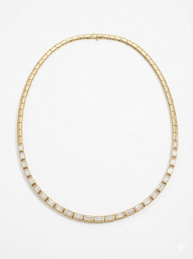 14K Gold Diamond Baguette Necklace-4.45 CT