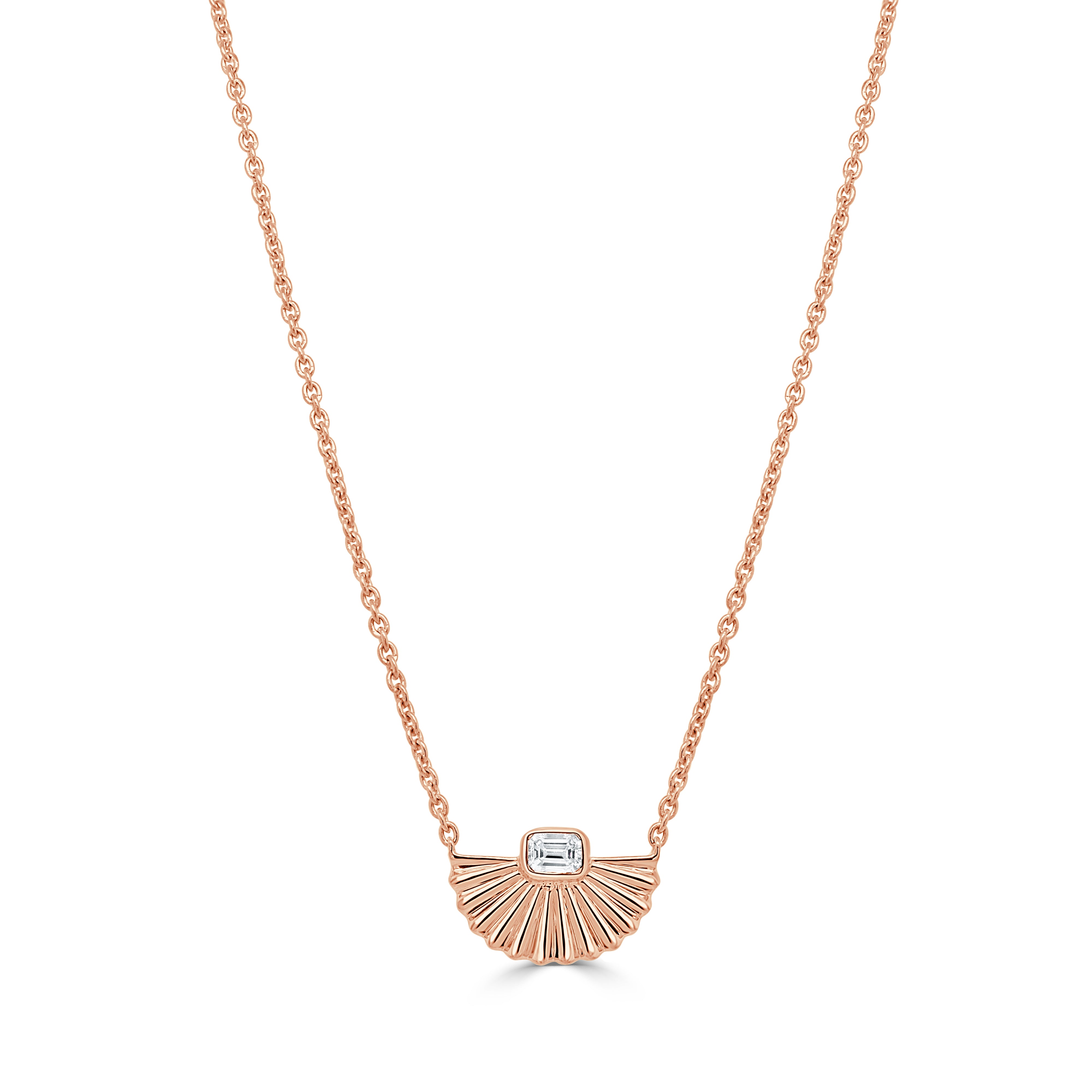 14K Gold & Emerald Cut Diamond Fan Necklace - 0.15ct