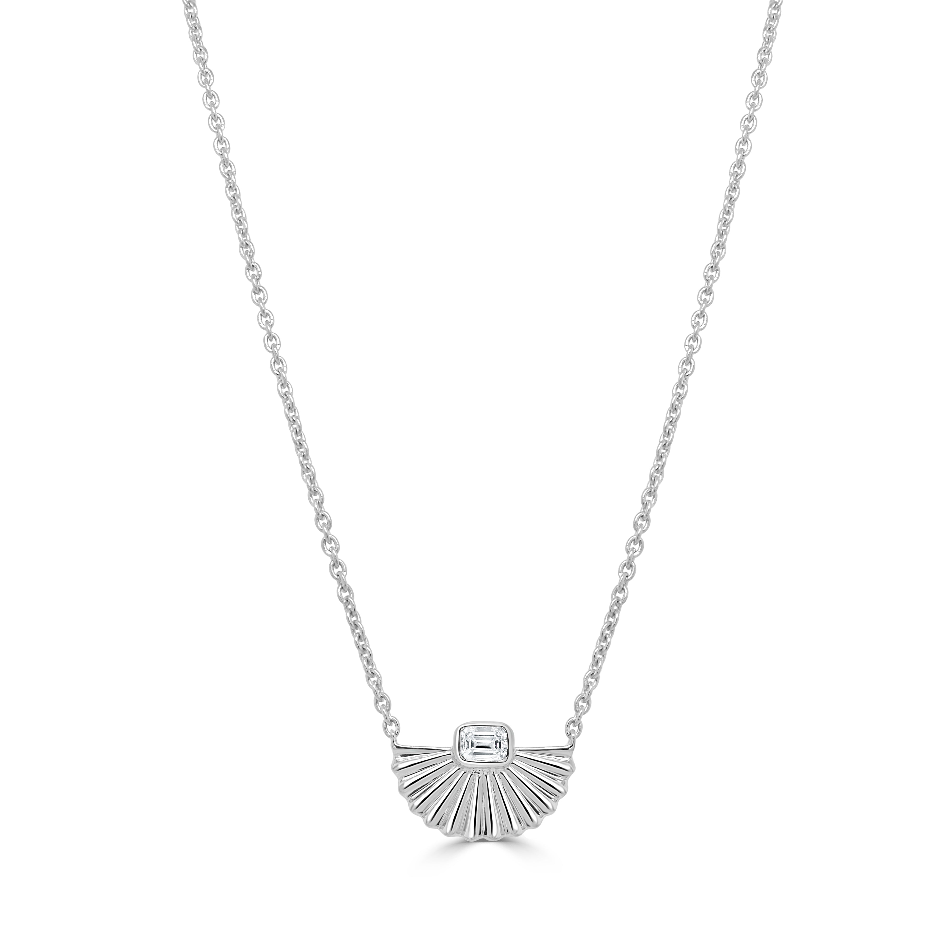 14K Gold & Emerald Cut Diamond Fan Necklace - 0.15ct