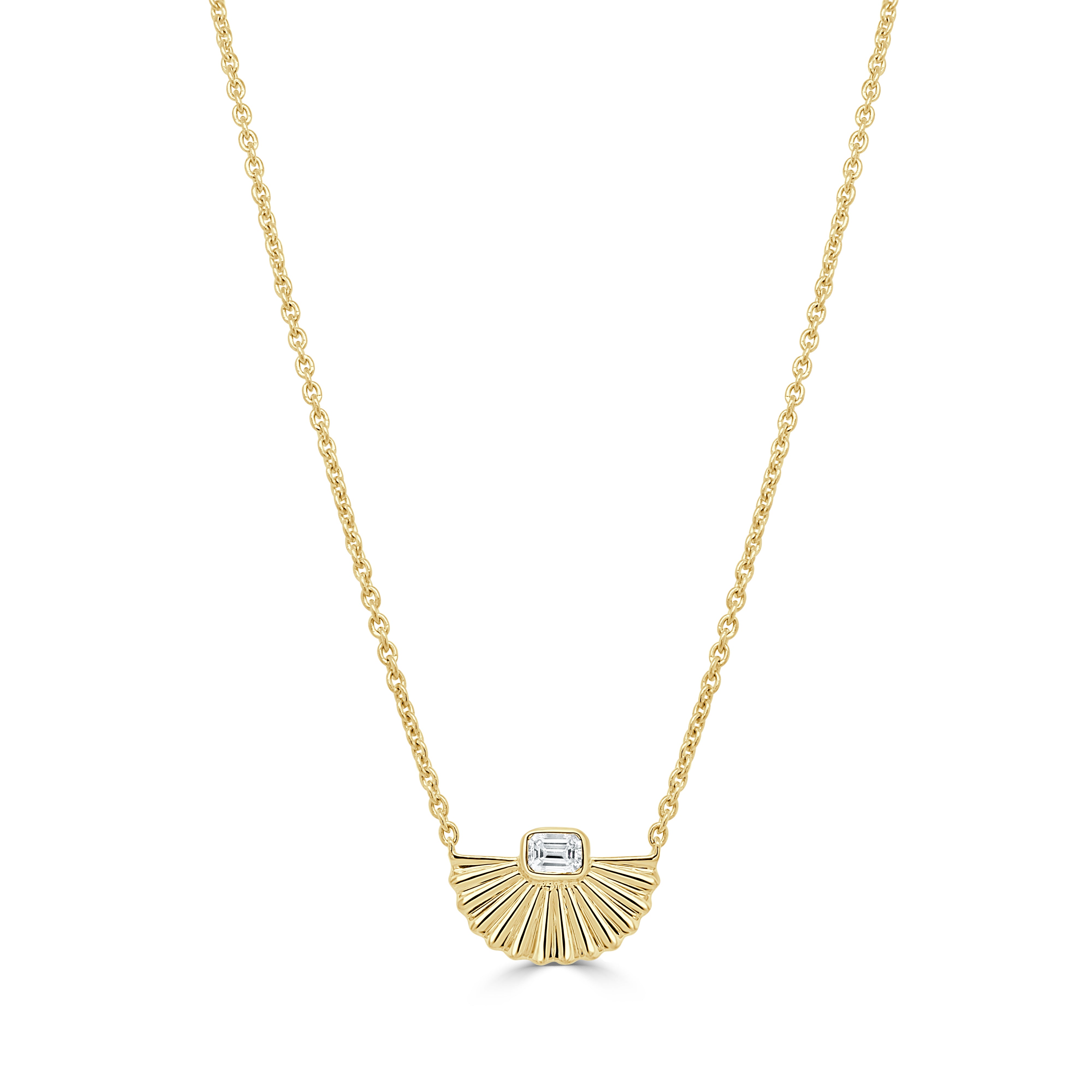 14K Gold & Emerald Cut Diamond Fan Necklace - 0.15ct