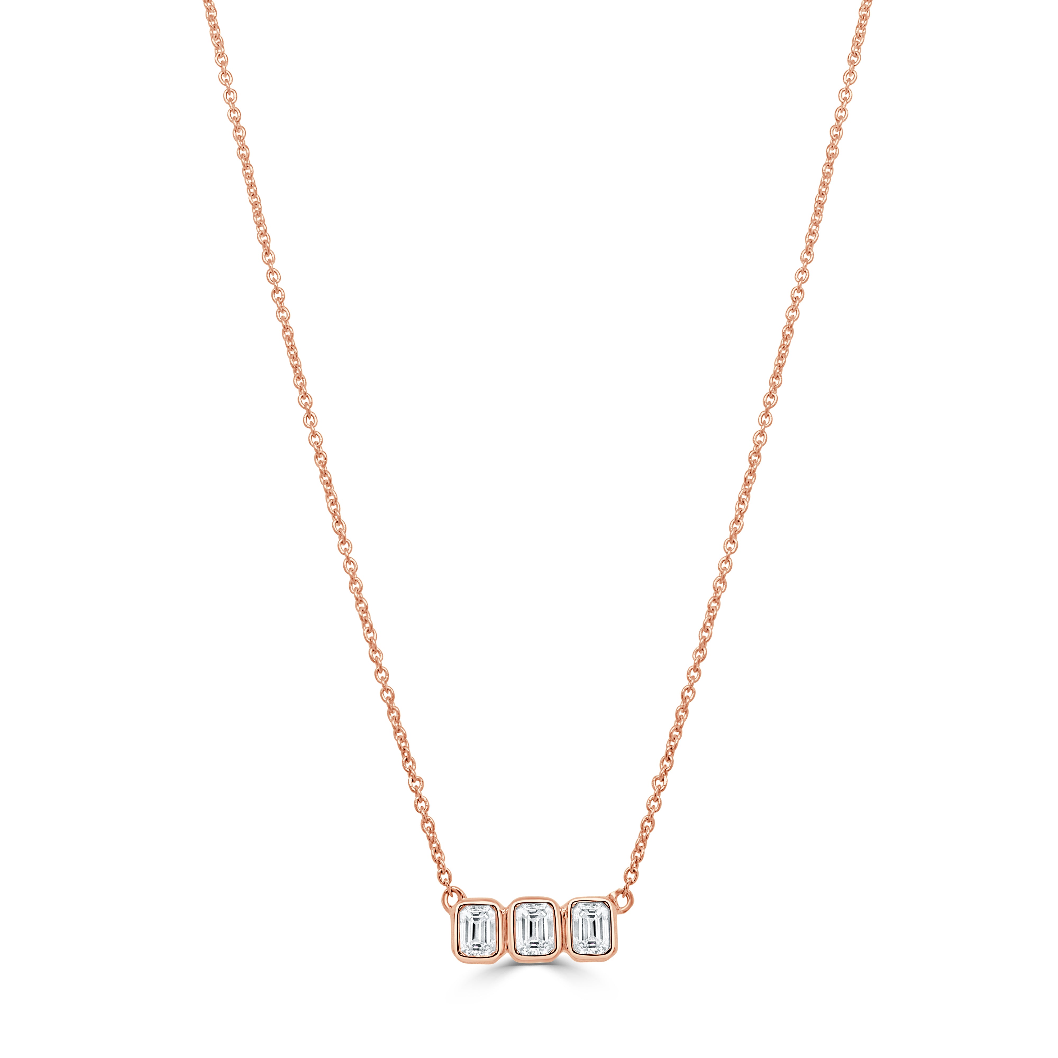 14K Gold & Emerald Cut 3-Stone Necklace - 0.46ct