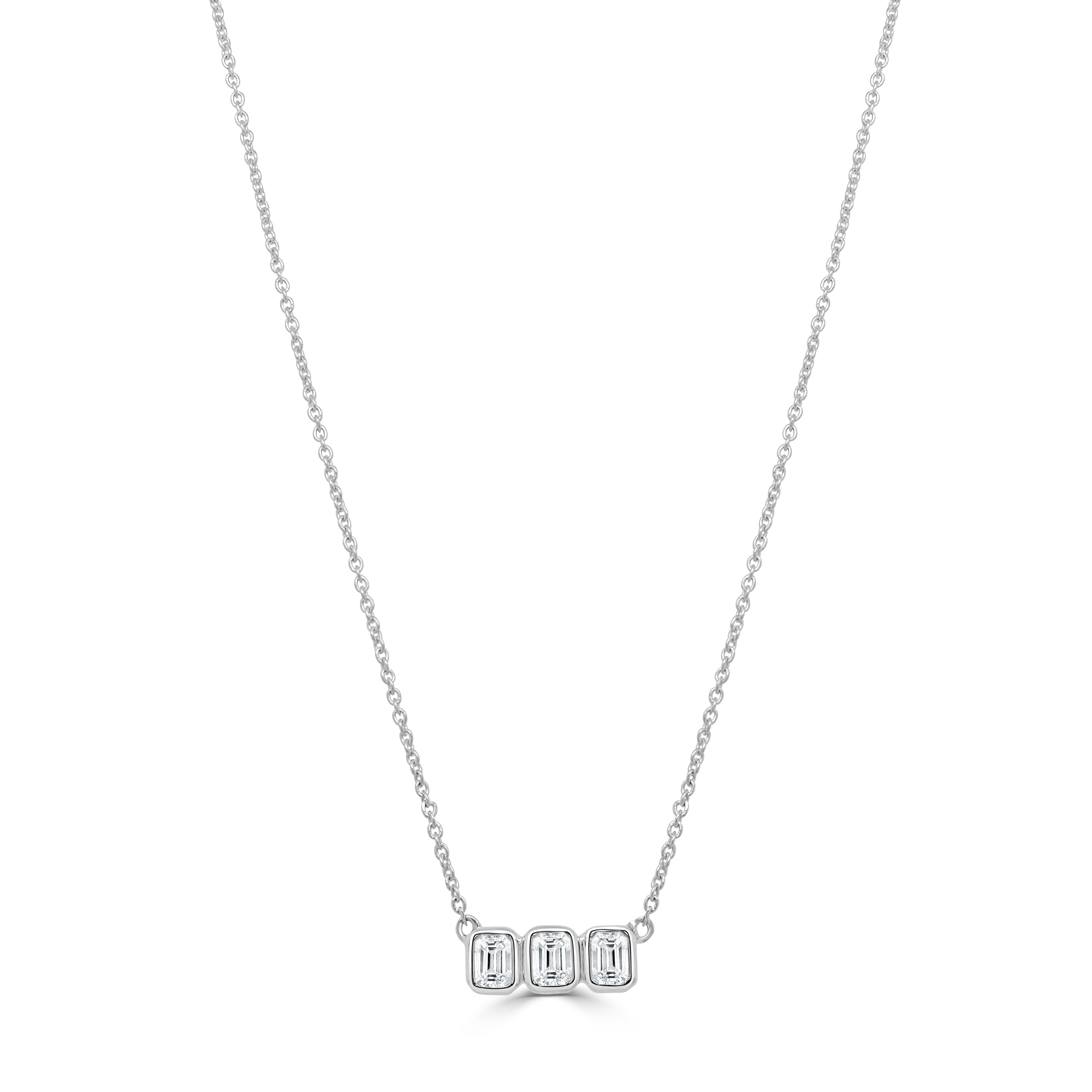 14K Gold & Emerald Cut 3-Stone Necklace - 0.46ct