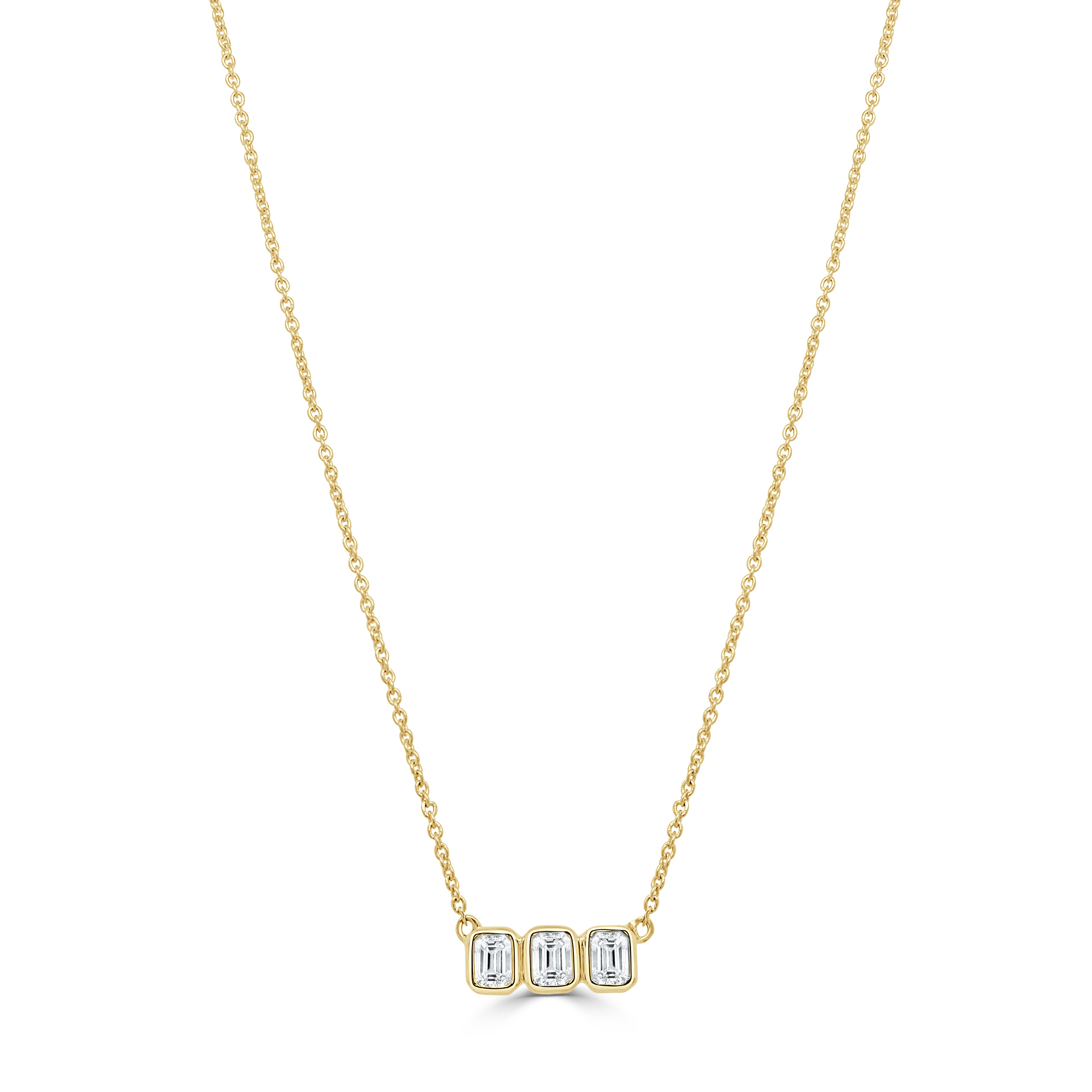 14K Gold & Emerald Cut 3-Stone Necklace - 0.46ct
