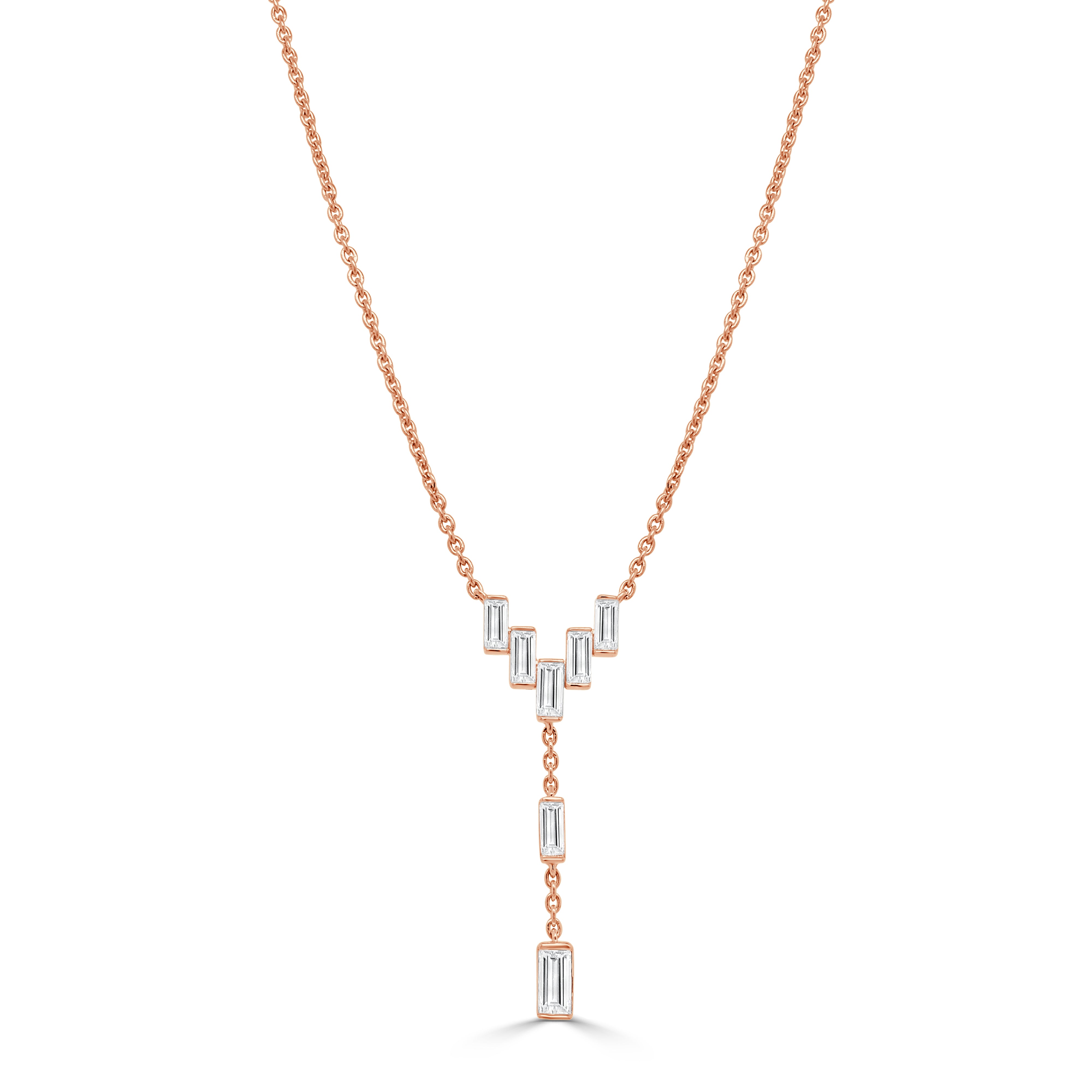 14K Gold & Baguette Diamond Drop Necklace - 0.94ct