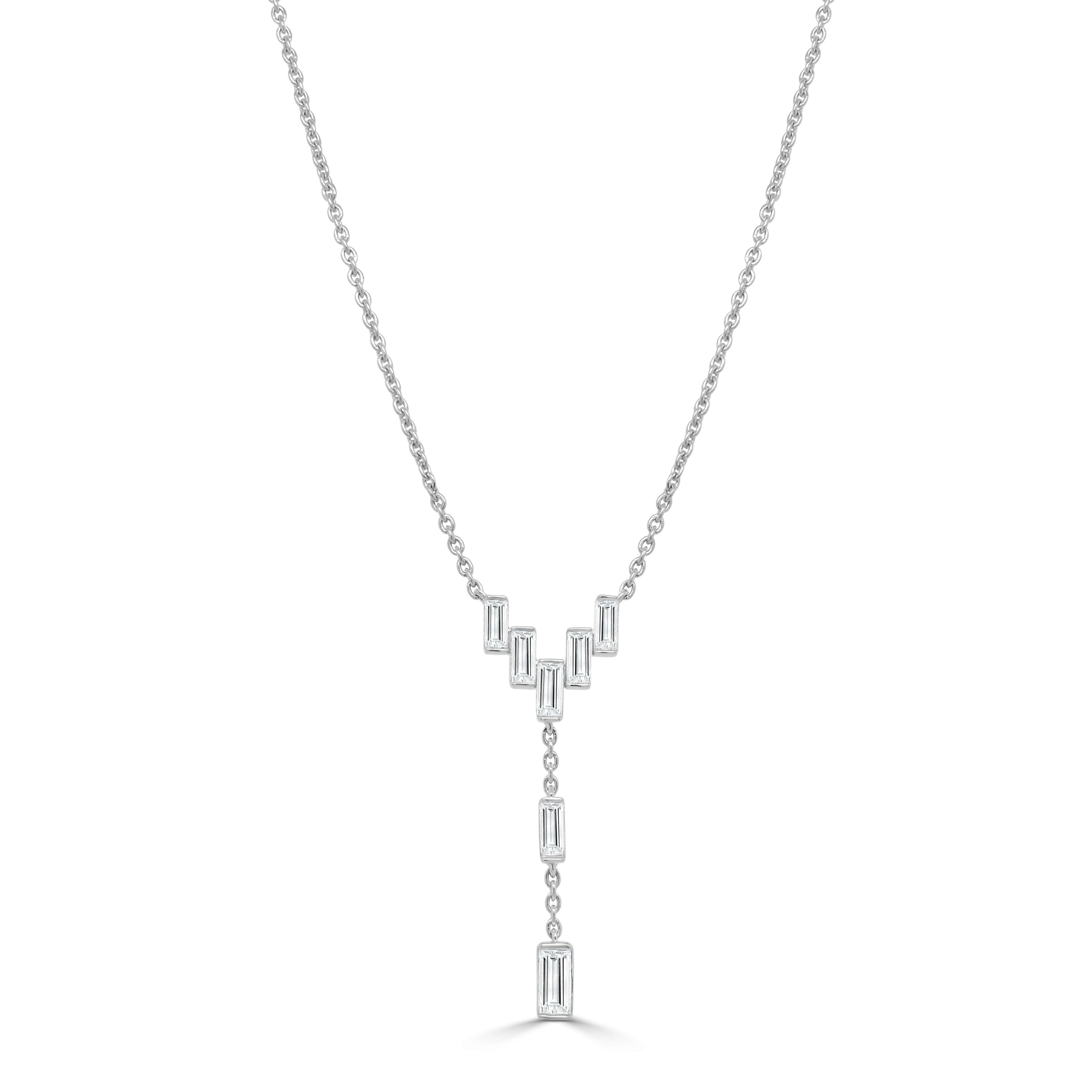 14K Gold & Baguette Diamond Drop Necklace - 0.94ct