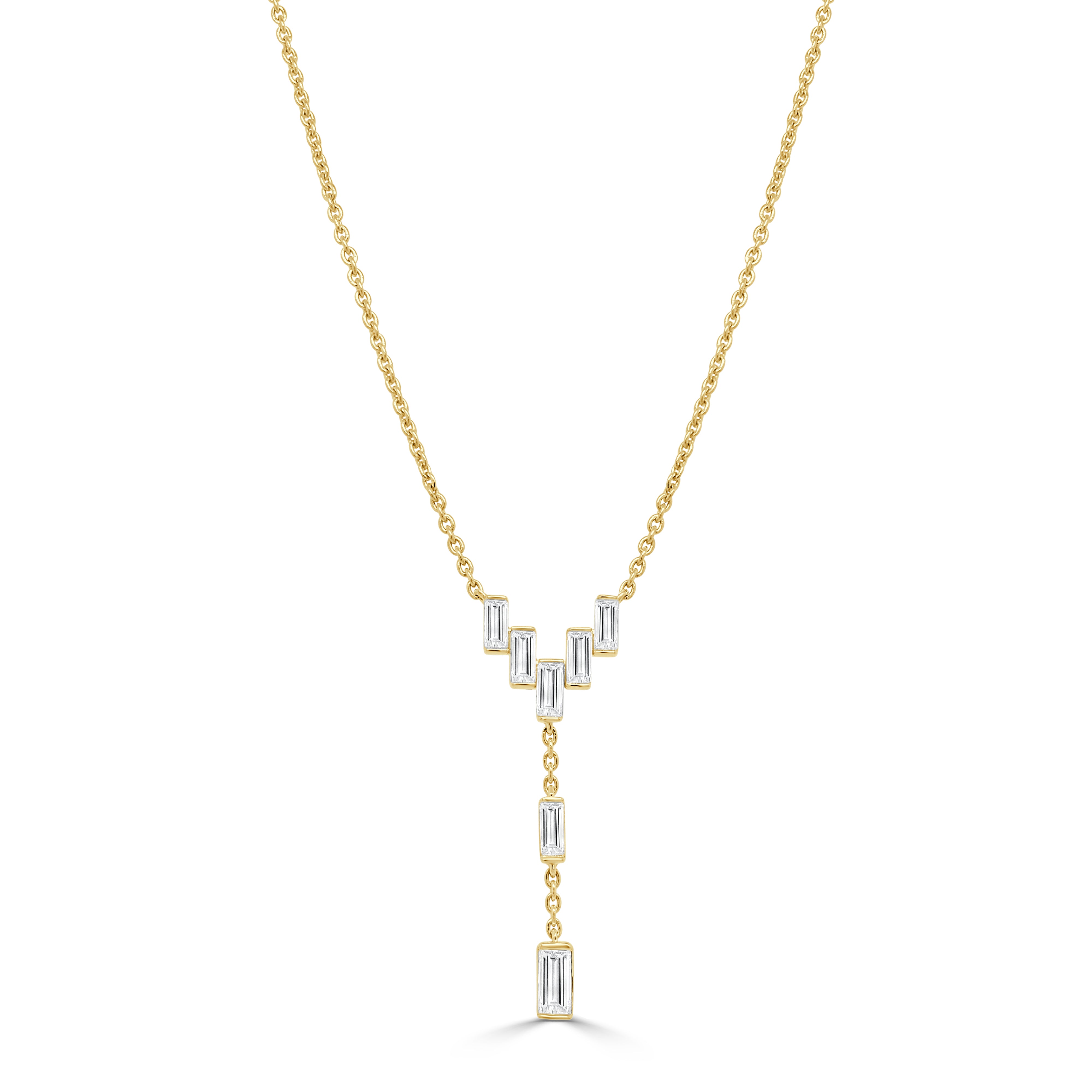 14K Gold & Baguette Diamond Drop Necklace - 0.94ct