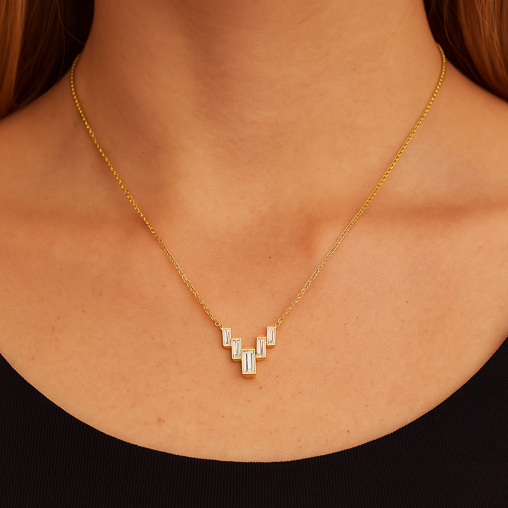 14K Gold & Baguette Diamond Necklace - 0.65ct