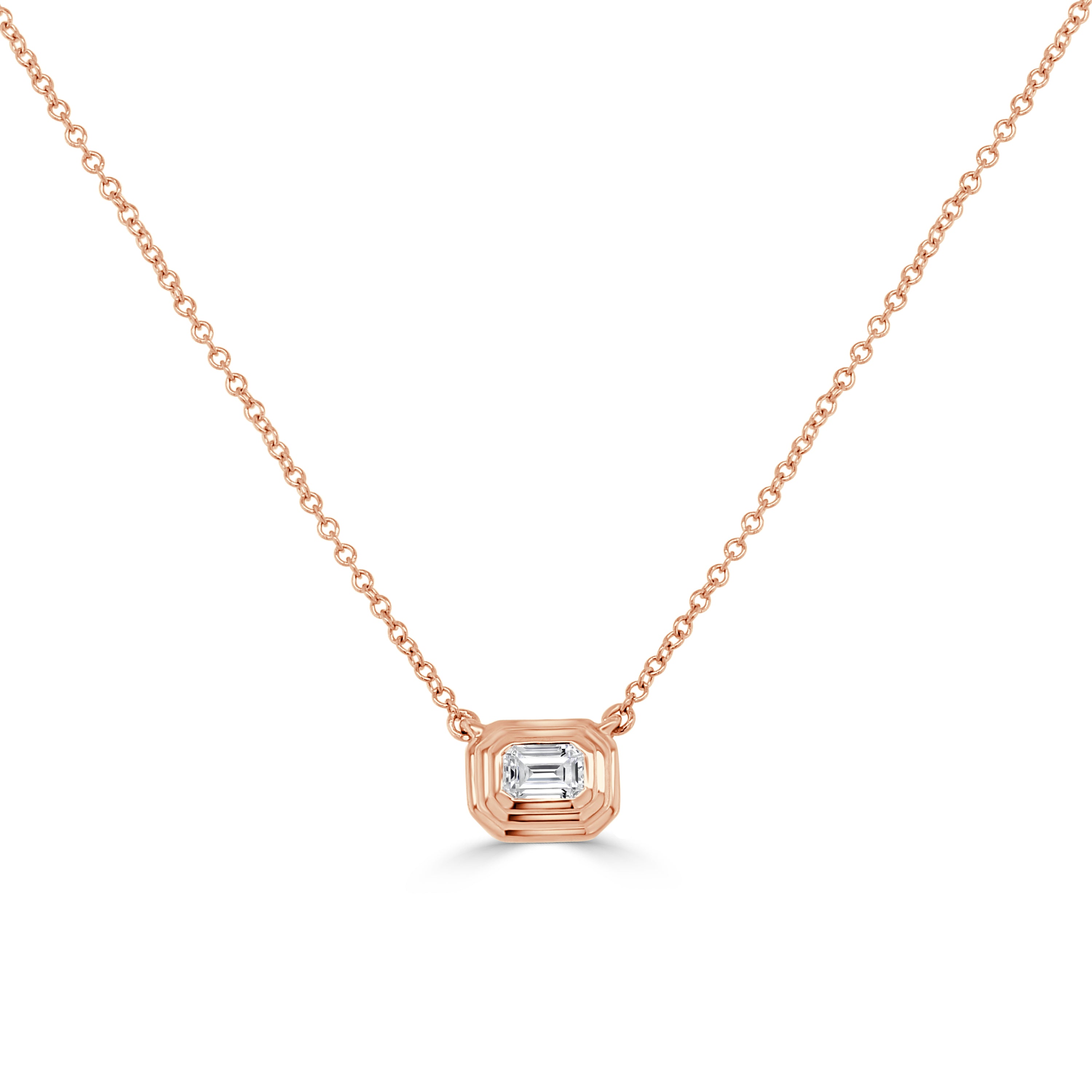 14K Gold Diamond Emerald Cut Necklace - 0.22 CT